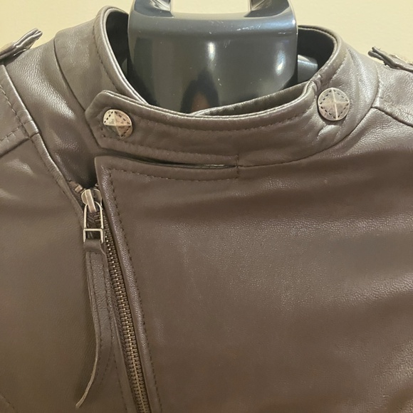 Taupe Coloured Lambskin Fitted Motorcycle Jacket - Picture 3 of 5